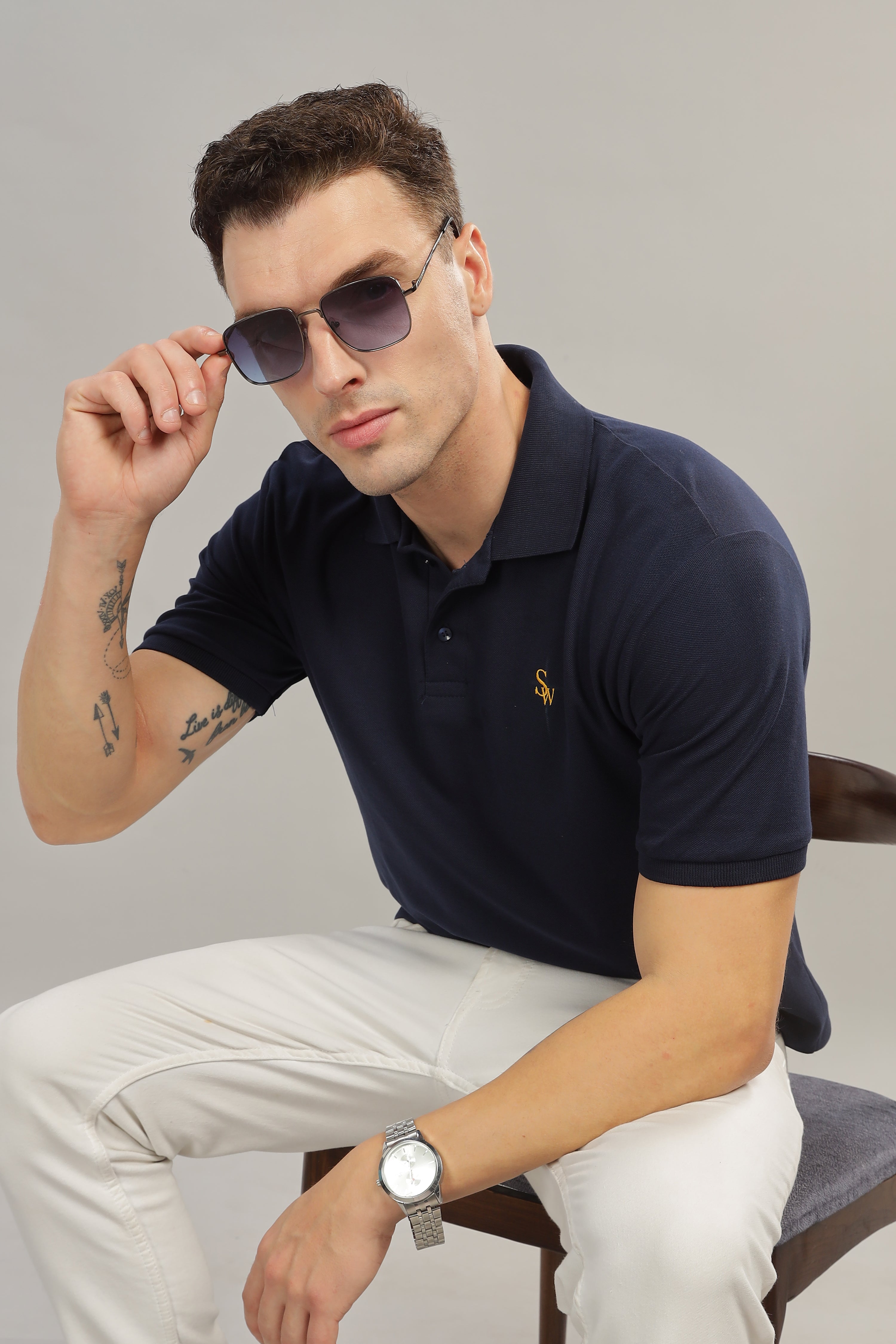 Spice Wardrobe Blue 100% Cotton Premium Polo T-Shirt - Style, Comfort, and Durability