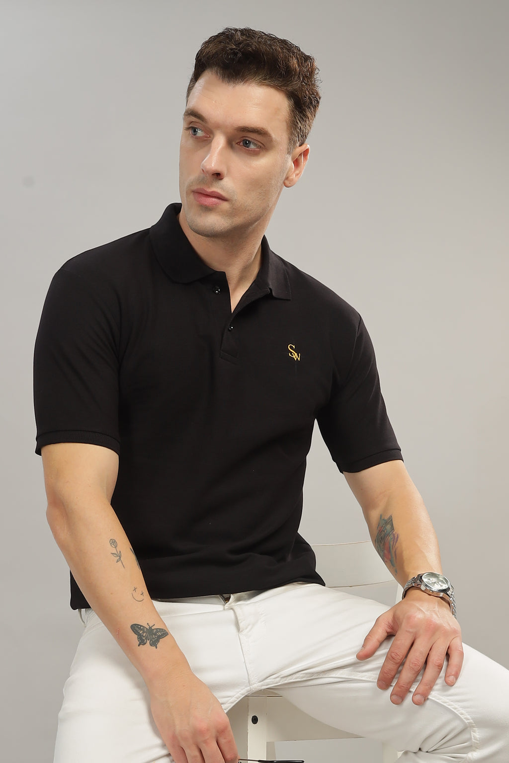 Spice Wardrobe Black 100% Cotton Premium Polo T-Shirt - Style, Comfort, and Durability