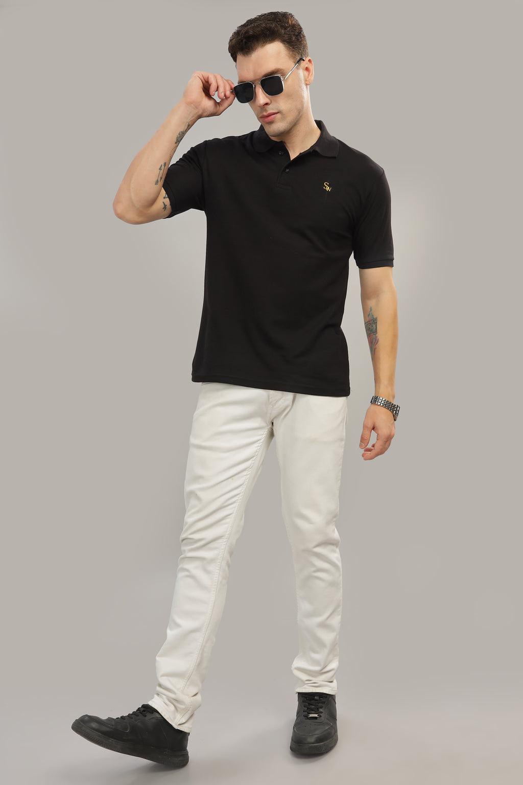 Spice Wardrobe Black 100% Cotton Premium Polo T-Shirt - Style, Comfort, and Durability