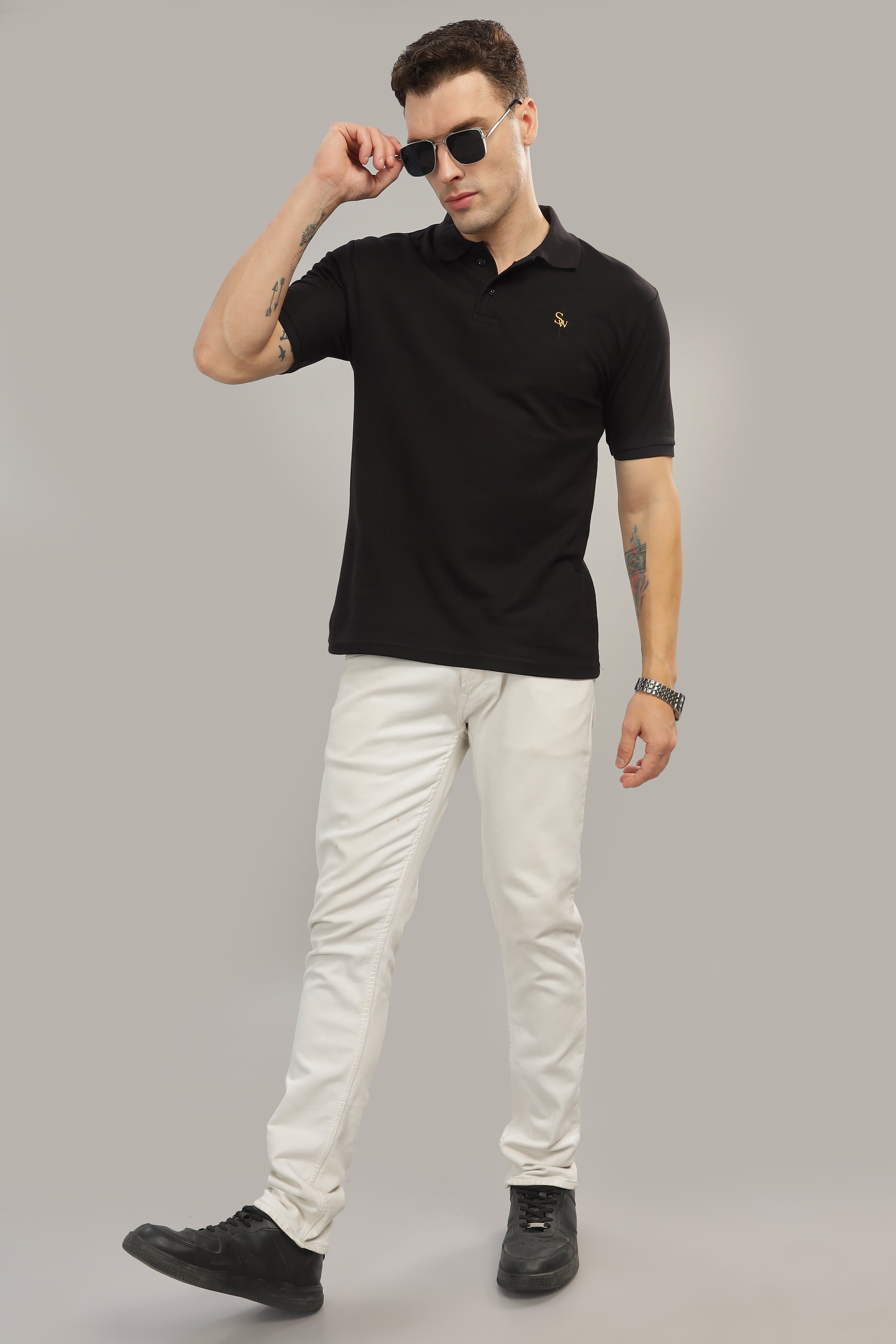 Spice Wardrobe Black 100% Cotton Premium Polo T-Shirt - Style, Comfort, and Durability
