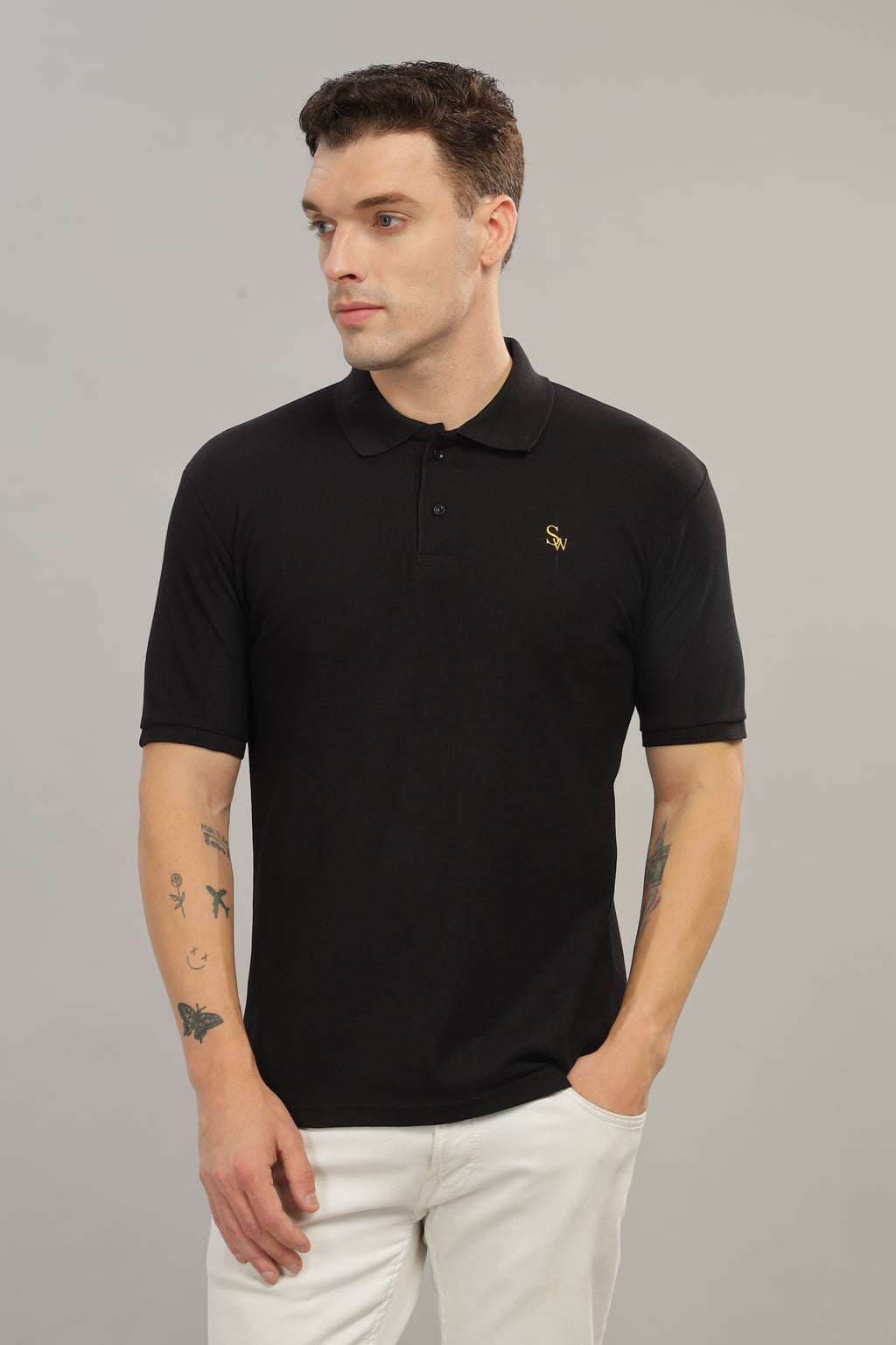 Spice Wardrobe Black 100% Cotton Premium Polo T-Shirt - Style, Comfort, and Durability