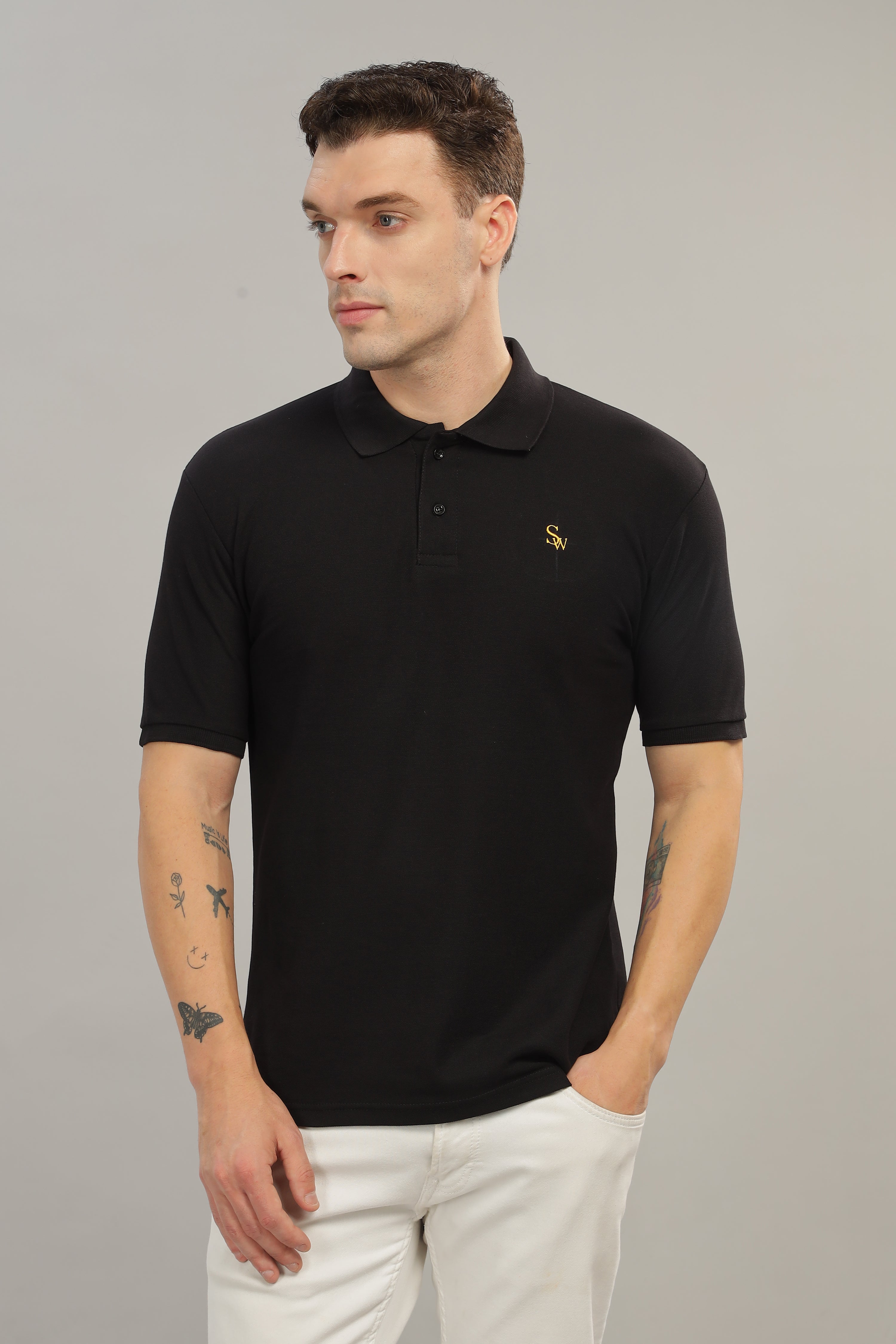 Spice Wardrobe Black 100% Cotton Premium Polo T-Shirt - Style, Comfort, and Durability