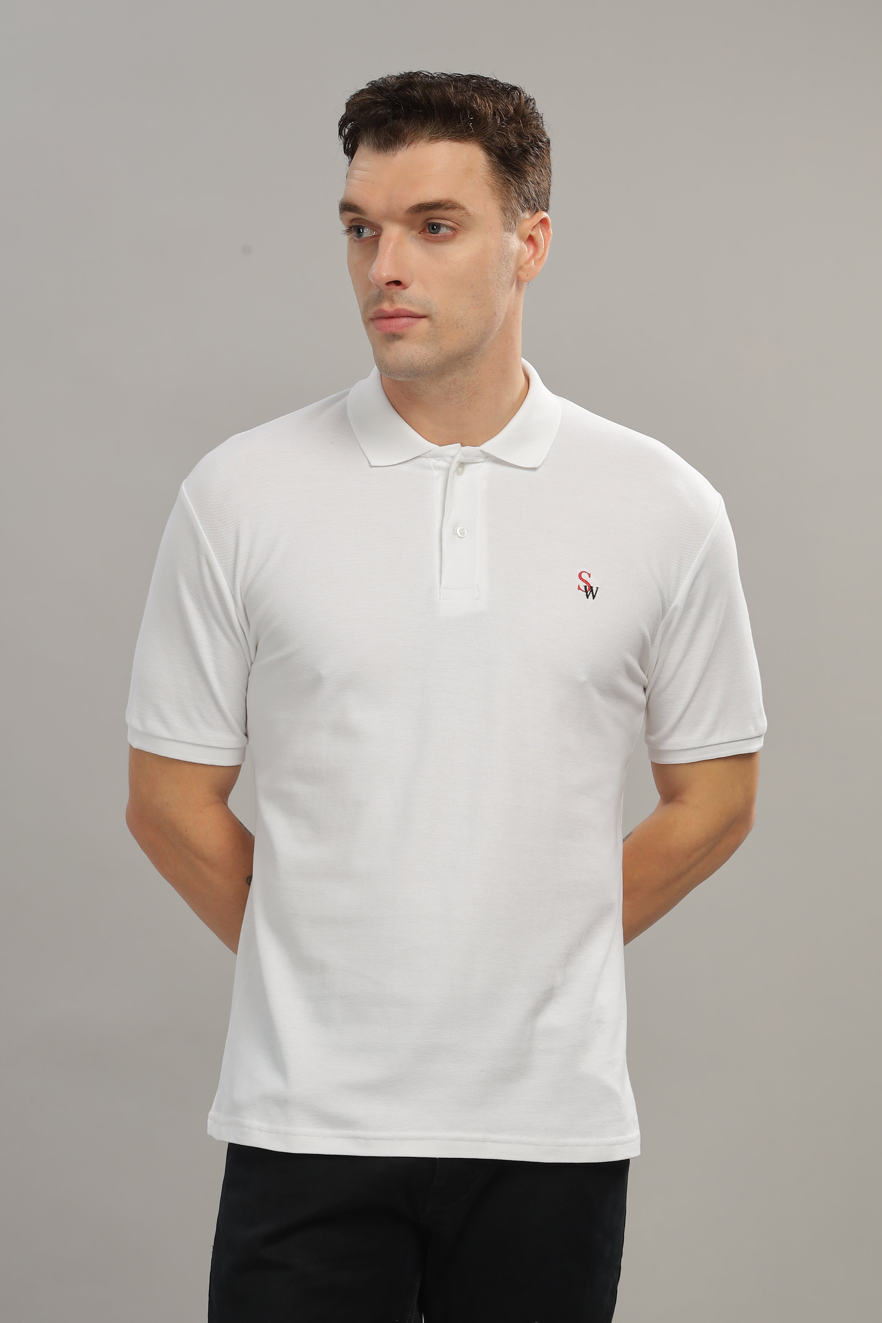 Spice Wardrobe White 100% Cotton Premium Polo T-Shirt - Style, Comfort, and Durability