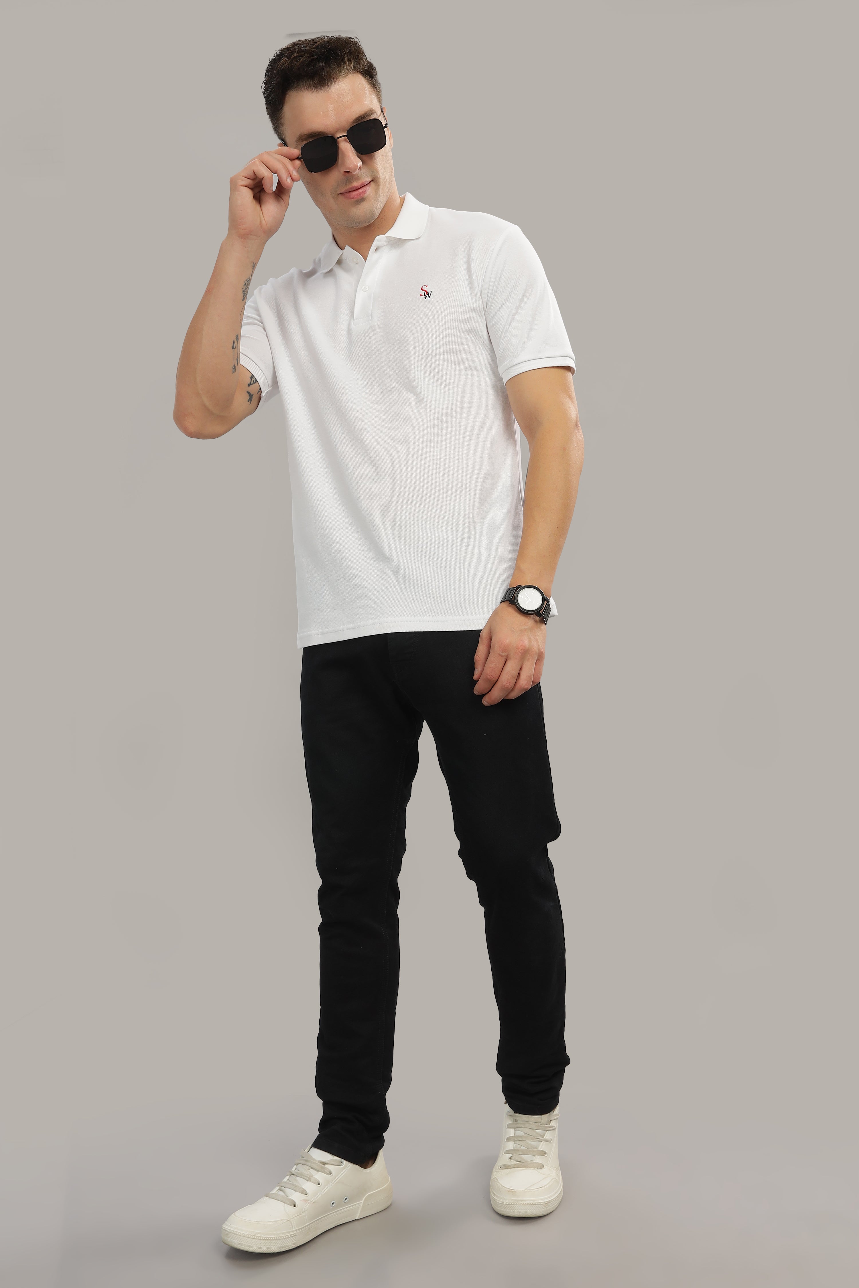 Spice Wardrobe White 100% Cotton Premium Polo T-Shirt - Style, Comfort, and Durability