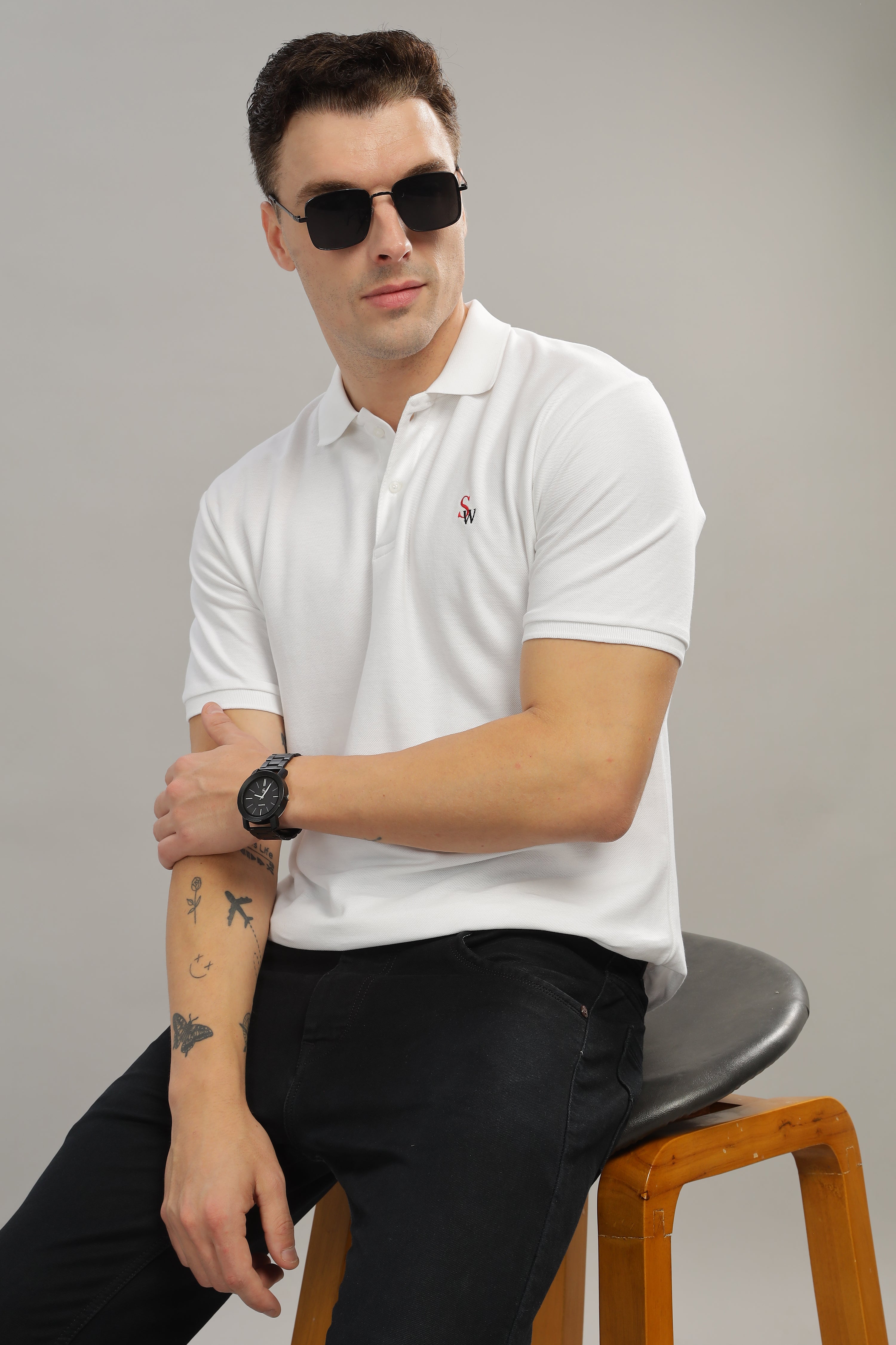 Spice Wardrobe White 100% Cotton Premium Polo T-Shirt - Style, Comfort, and Durability