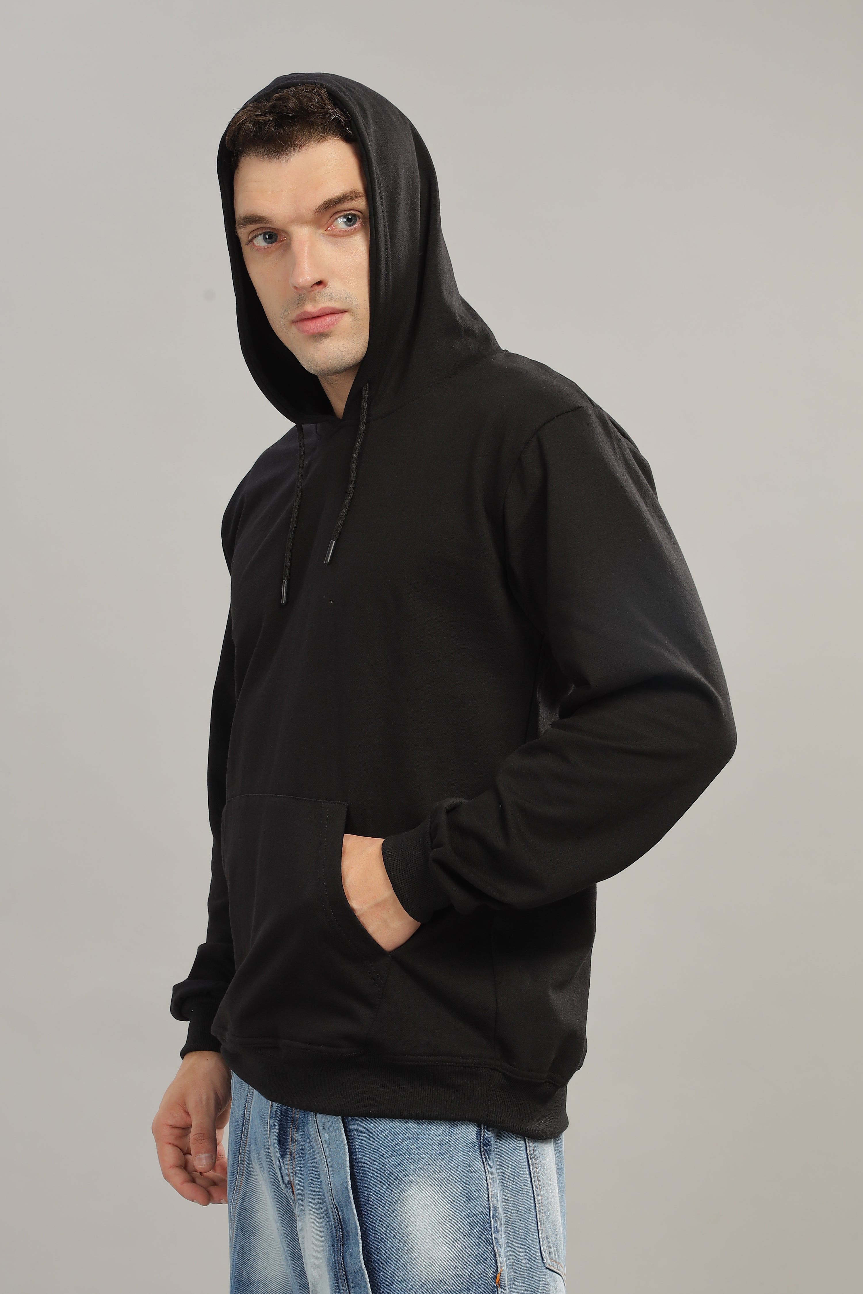 Spice Wardrobe Black Plain Hoodie for Men/Women || Casual Regular Wear Plain Solid Cotton Fleece Hoodie Sweatshirt