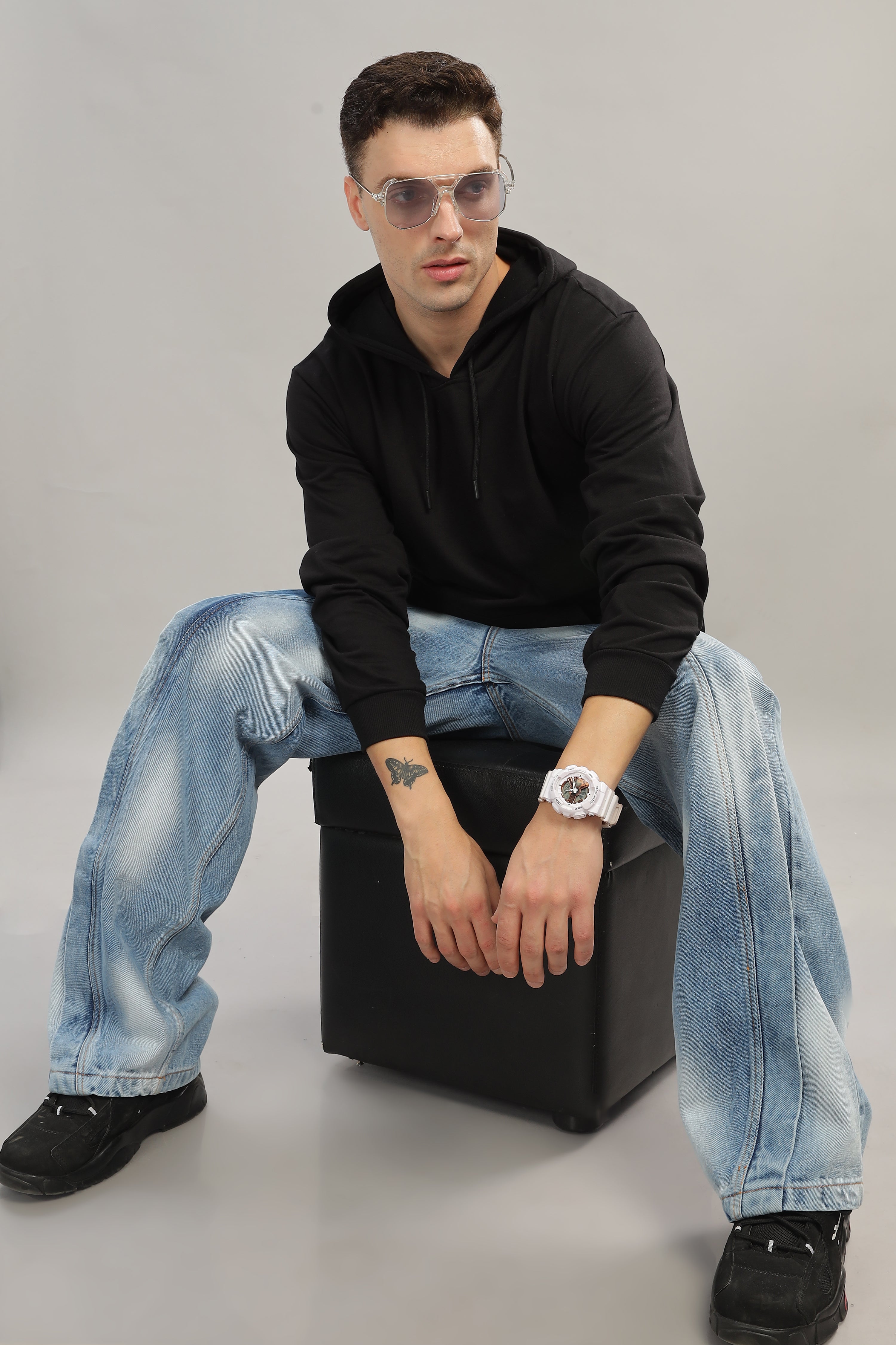 Spice Wardrobe Black Plain Hoodie for Men/Women || Casual Regular Wear Plain Solid Cotton Fleece Hoodie Sweatshirt