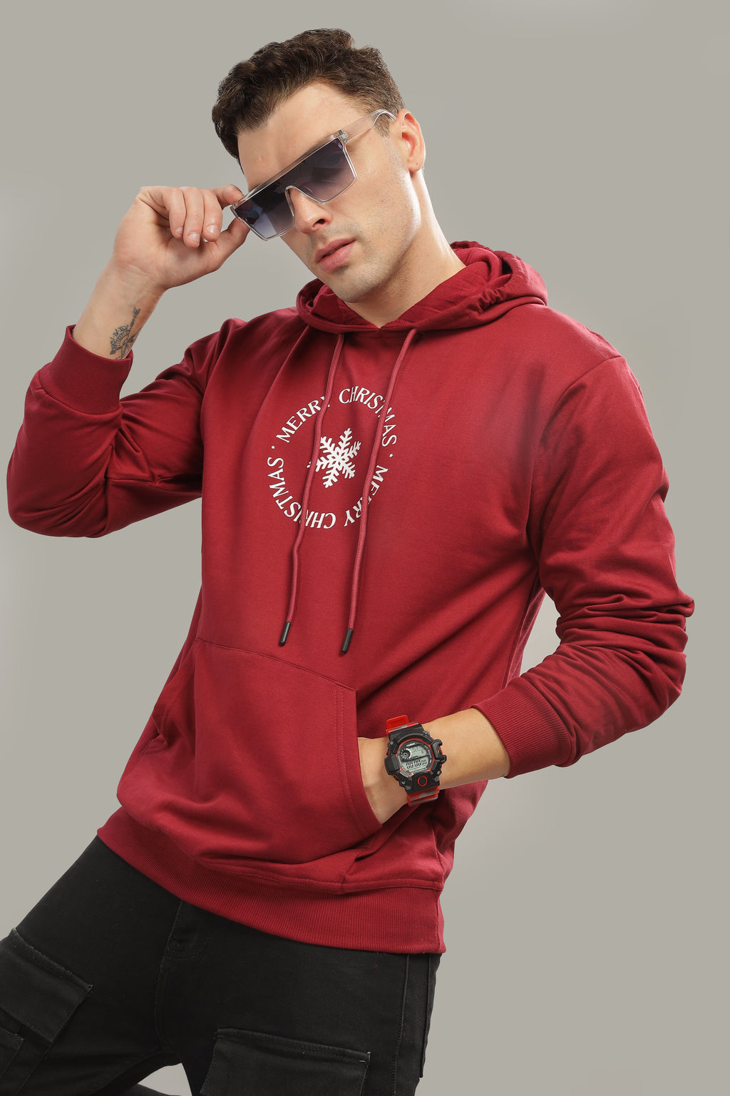 Spice Wardrobe Maroon Printed Hoodie for Men/Women || Casual Regular Wear Printed Solid Cotton Fleece Hoodie Sweatshirt