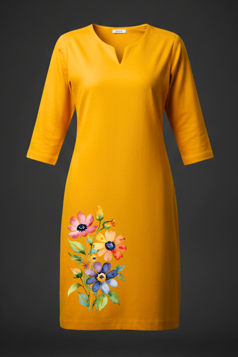 Women's Mustard Yellow Kurti | Premium 100% Cotton | Rich Ultra Soft Fabric | Solid Colour Printed