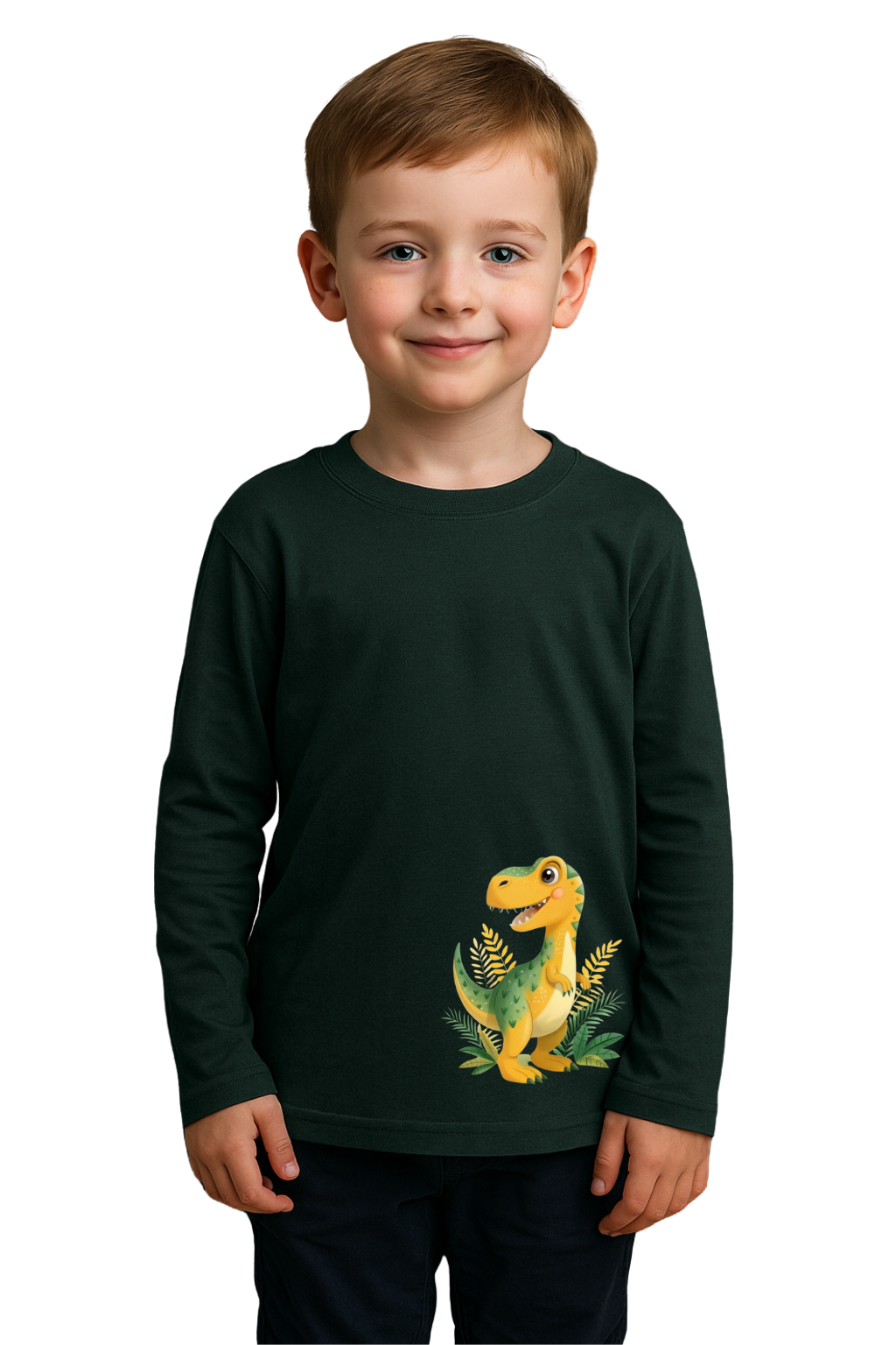 Spice Wardrobe Kids Full Sleeve Printed Cotton T-Shirt, Bottle Green , Crew Neck