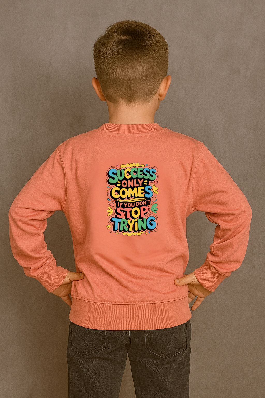 Spice Wardrobe Kids Peach Round Neck Sweat Shirts | Premium 100% Cotton | Rich Ultra Soft Fabric | Comfortable Solid Color Printed Sweat Shirts for Boys and Girls