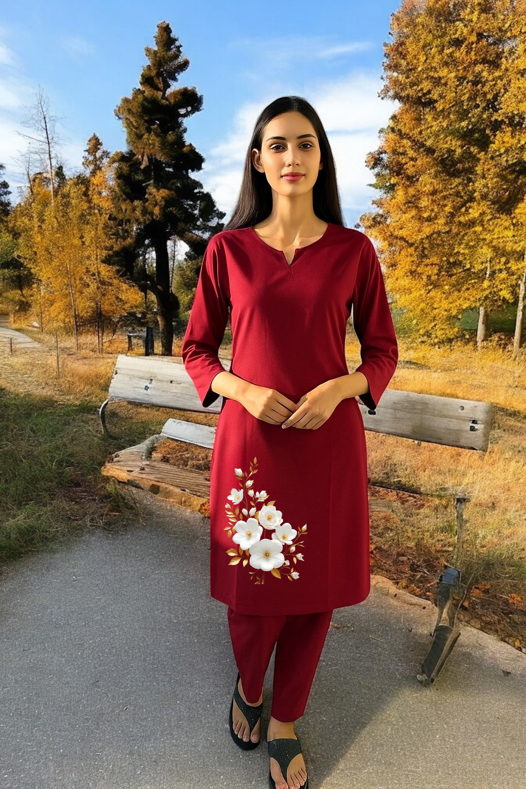 Spice Wardrobe - Women's Maroon Ethnic Co-Ord Set | Premium 100% Cotton | Rich Ultra Soft Fabric | Solid Color Printed