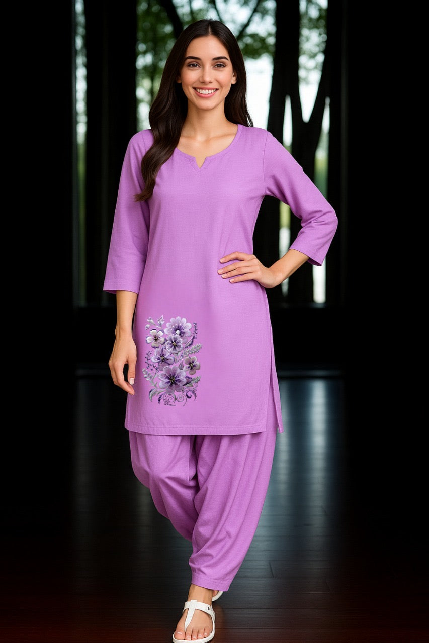 Spice Wardrobe - Lavender Bottle Green Ethnic Co-Ord Set| Afghan and Kurti | Premium 100% Cotton | Rich Ultra Soft Fabric | Solid Color Printed