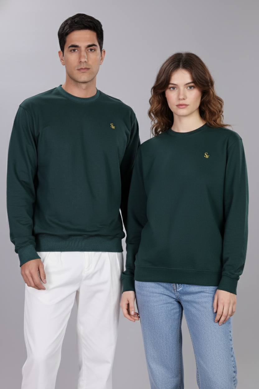 Spice Wardrobe Sweatshirt for Men/Women || Casual Regular Wear Plain Bottle Green Solid Cotton Sweatshirt || Unisex Fit Casual 260 GSM