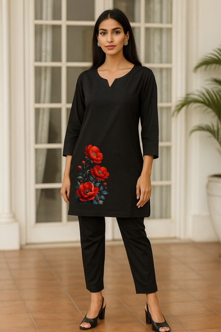 Spice Wardrobe - Women's Black Ethnic Co-Ord Set | Premium 100% Cotton | Rich Ultra Soft Fabric | Solid Color Printed
