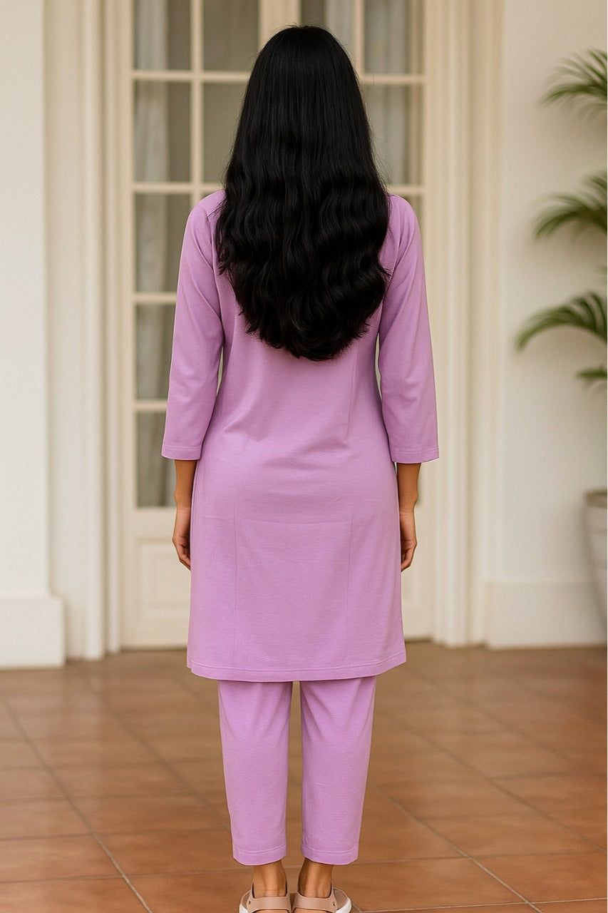 Spice Wardrobe - Women's Lavender Ethnic Co-Ord Set | Premium 100% Cotton | Rich Ultra Soft Fabric | Solid Color Printed