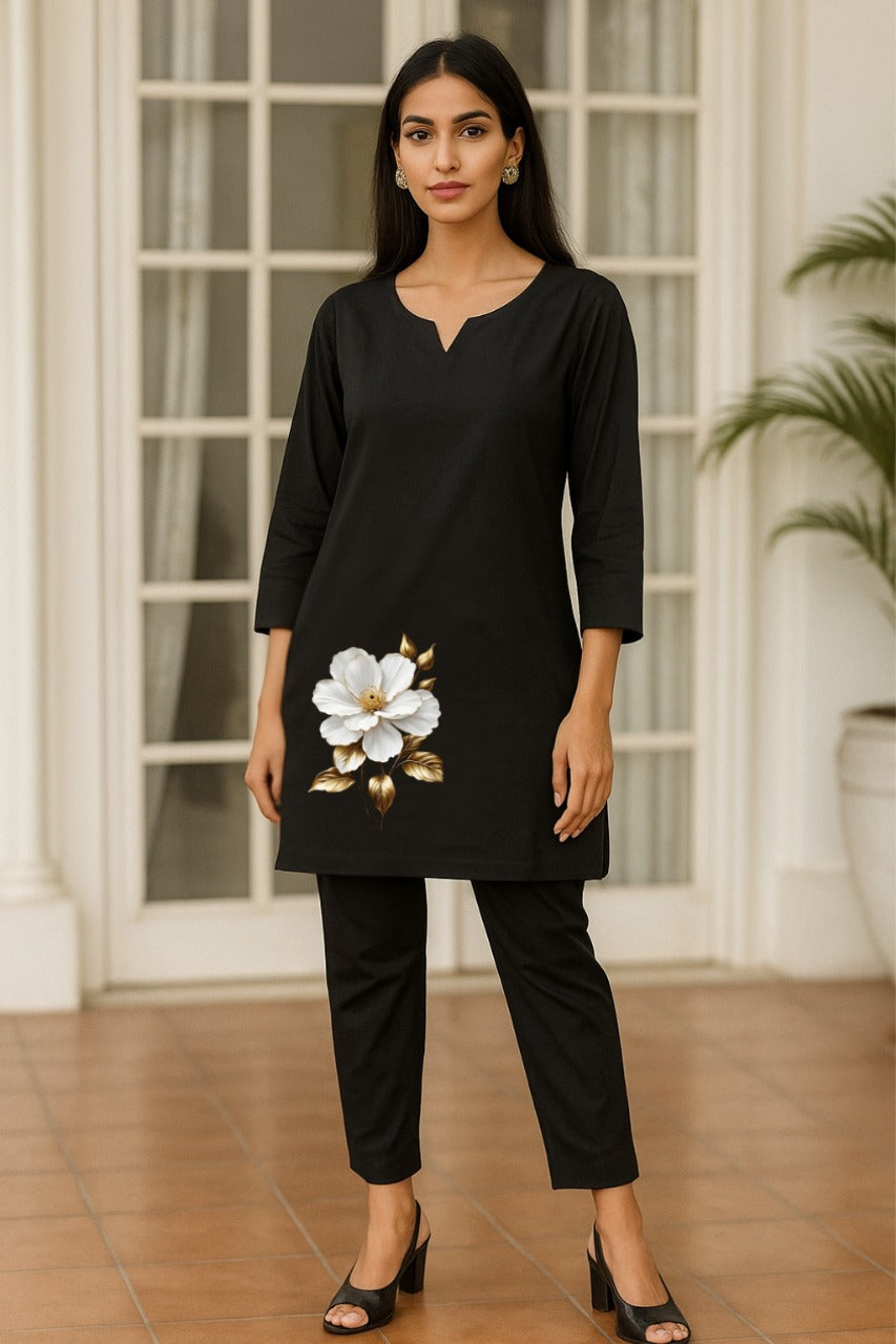 Spice Wardrobe - Women's Black Ethnic Co-Ord Set | Premium 100% Cotton | Rich Ultra Soft Fabric | Solid Color Printed