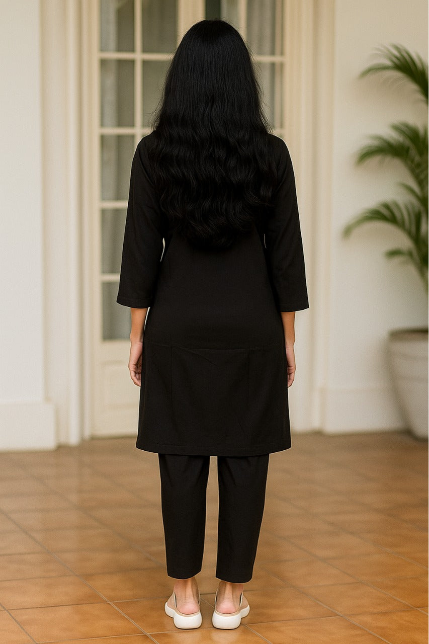 Spice Wardrobe - Women's Black Ethnic Co-Ord Set | Premium 100% Cotton | Rich Ultra Soft Fabric | Solid Color Printed