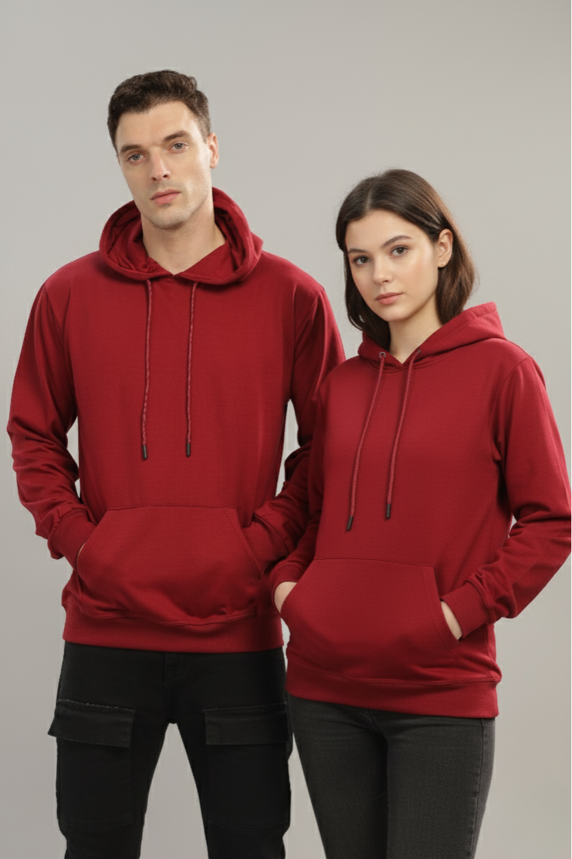 Spice Wardrobe Maroon Plain Hoodie for Men/Women || Casual Regular Wear Plain Solid Cotton Fleece Hoodie Sweatshirt