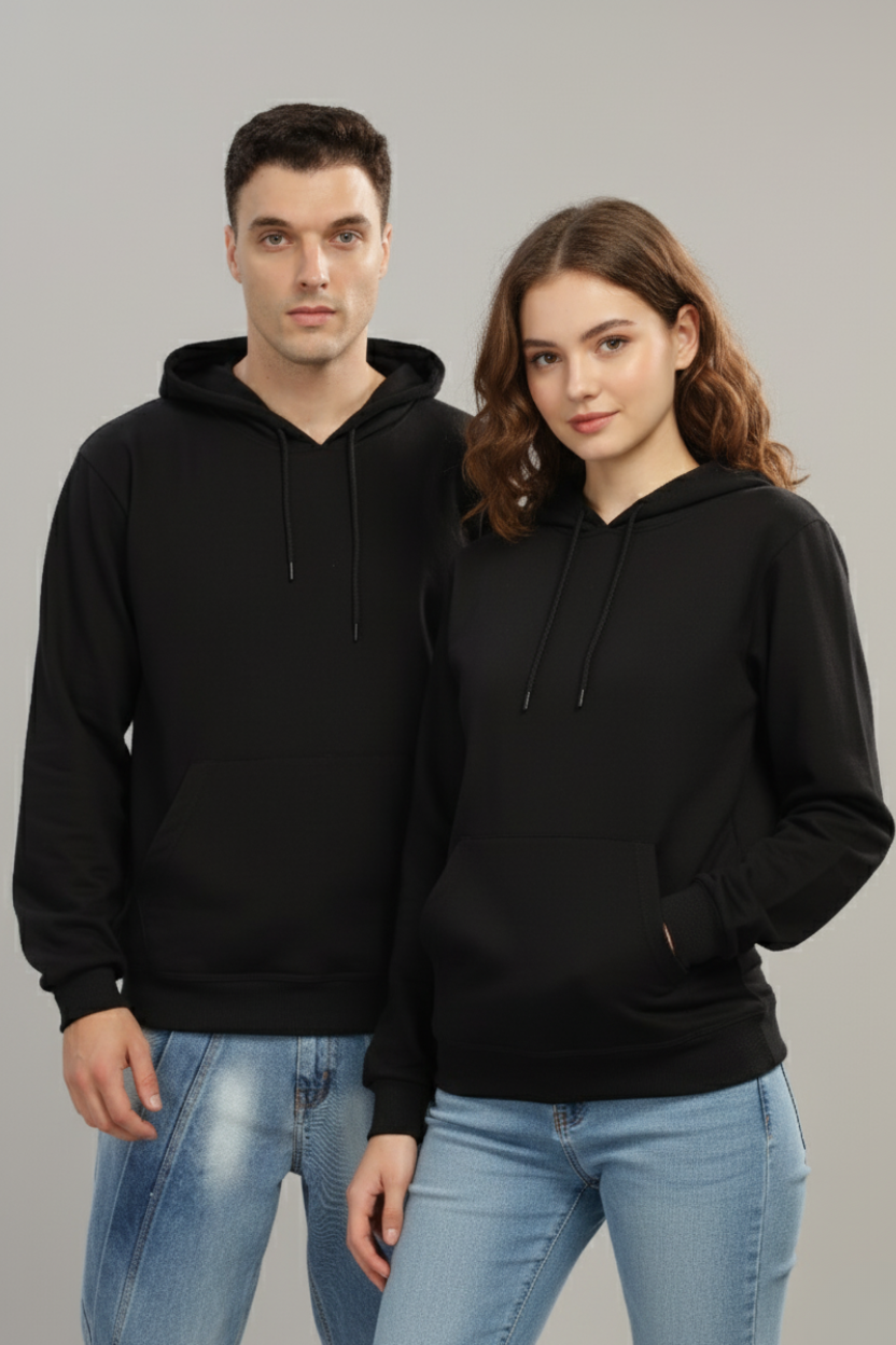 Spice Wardrobe Black Plain Hoodie for Men/Women || Casual Regular Wear Plain Solid Cotton Fleece Hoodie Sweatshirt