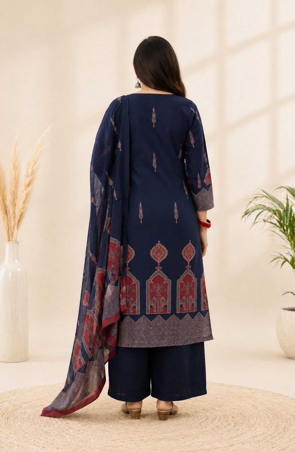 Spice Wardrobe Elegant Blue and maroon Cotton Suit
