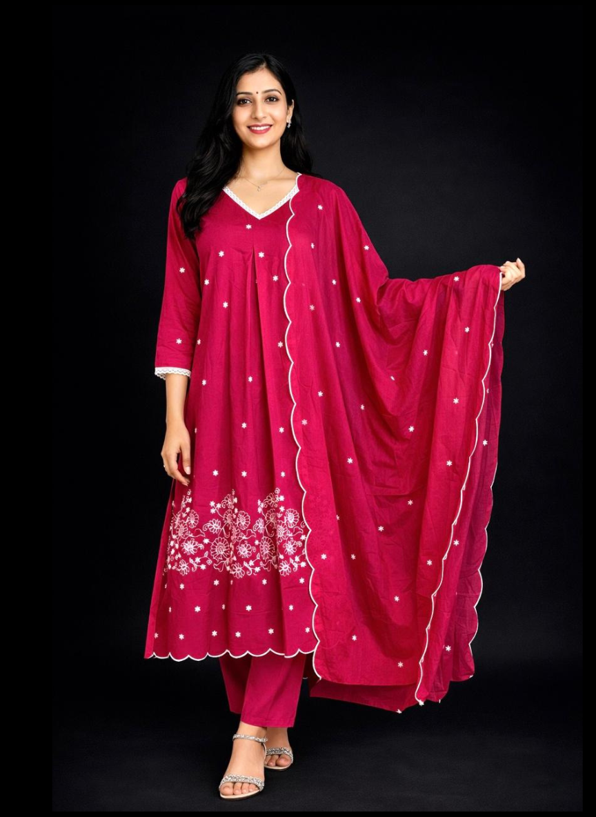 Spice Wardrobe Elegant  Printed Cotton Frock Suit