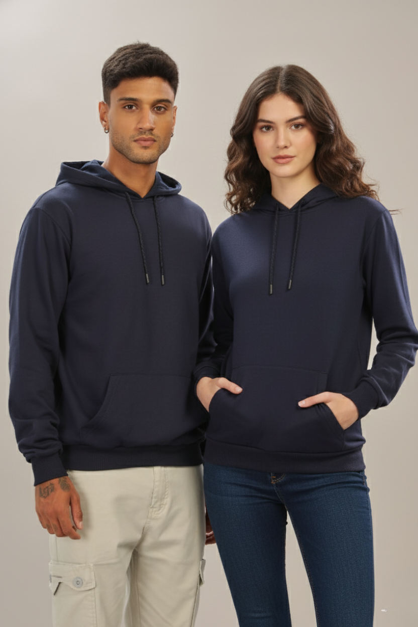 Spice Wardrobe Navy Blue Plain Hoodie for Men/Women || Casual Regular Wear Plain Solid Cotton Fleece Hoodie Sweatshirt