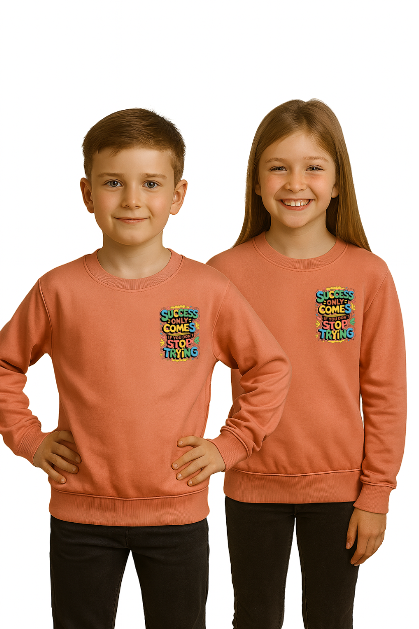 Spice Wardrobe Kids Peach Round Neck Sweat Shirts | Premium 100% Cotton | Rich Ultra Soft Fabric | Comfortable Solid Color Printed Sweat Shirts for Boys and Girls