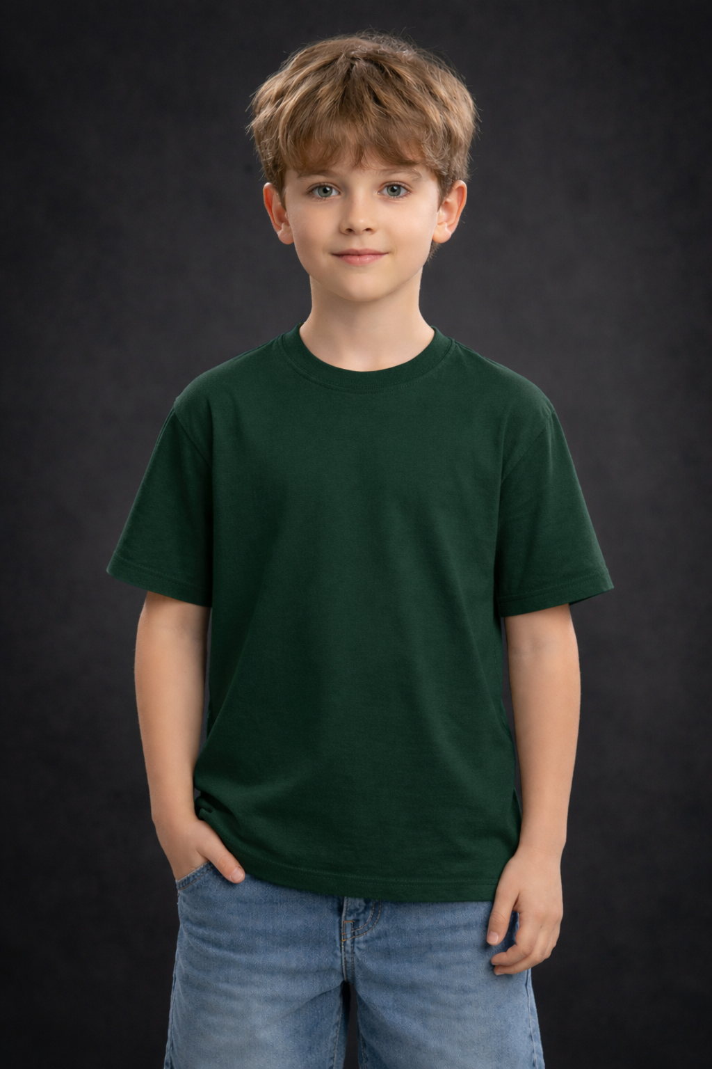 Spice Wardrobe Kids Half Sleeve Plain Cotton T-Shirt, Bottle Green, Crew Neck