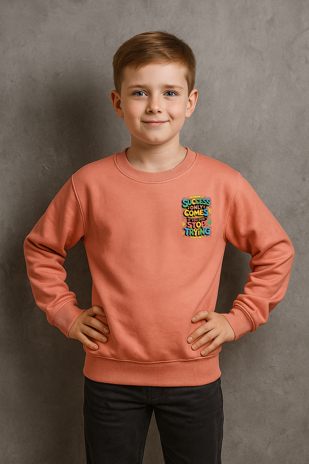 Spice Wardrobe Kids Peach Round Neck Sweat Shirts | Premium 100% Cotton | Rich Ultra Soft Fabric | Comfortable Solid Color Printed Sweat Shirts for Boys and Girls