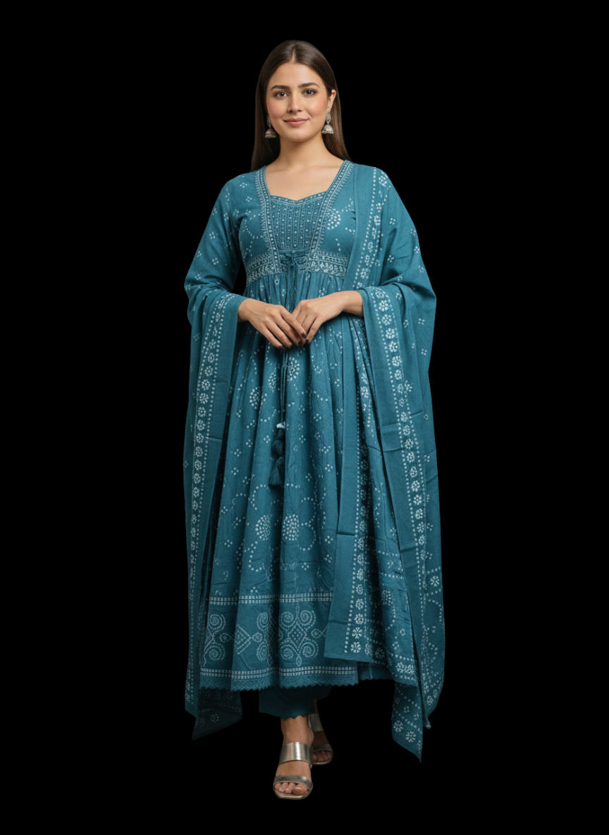 Spice Wardrobe Elegant  Printed Cotton Frock Suit