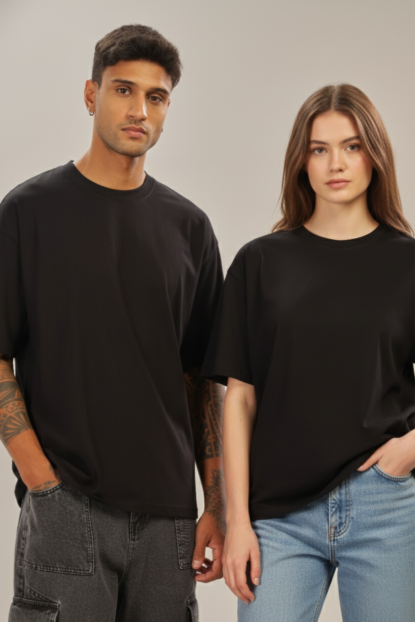 Spice Wardrobe Men Half Sleeve Oversized T-shirt, Round Neck Longline Drop Shoulder | Plain Black Relaxed Fit T-Shirt 100% Cotton 180 GSM Fabric (Copy)