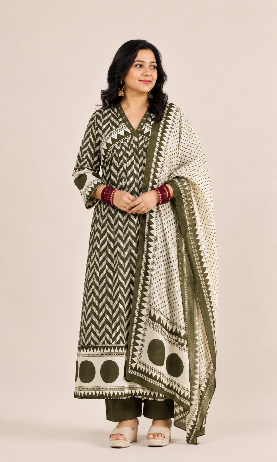 Spice Wardrobe Elegant Green and White Cotton Suit