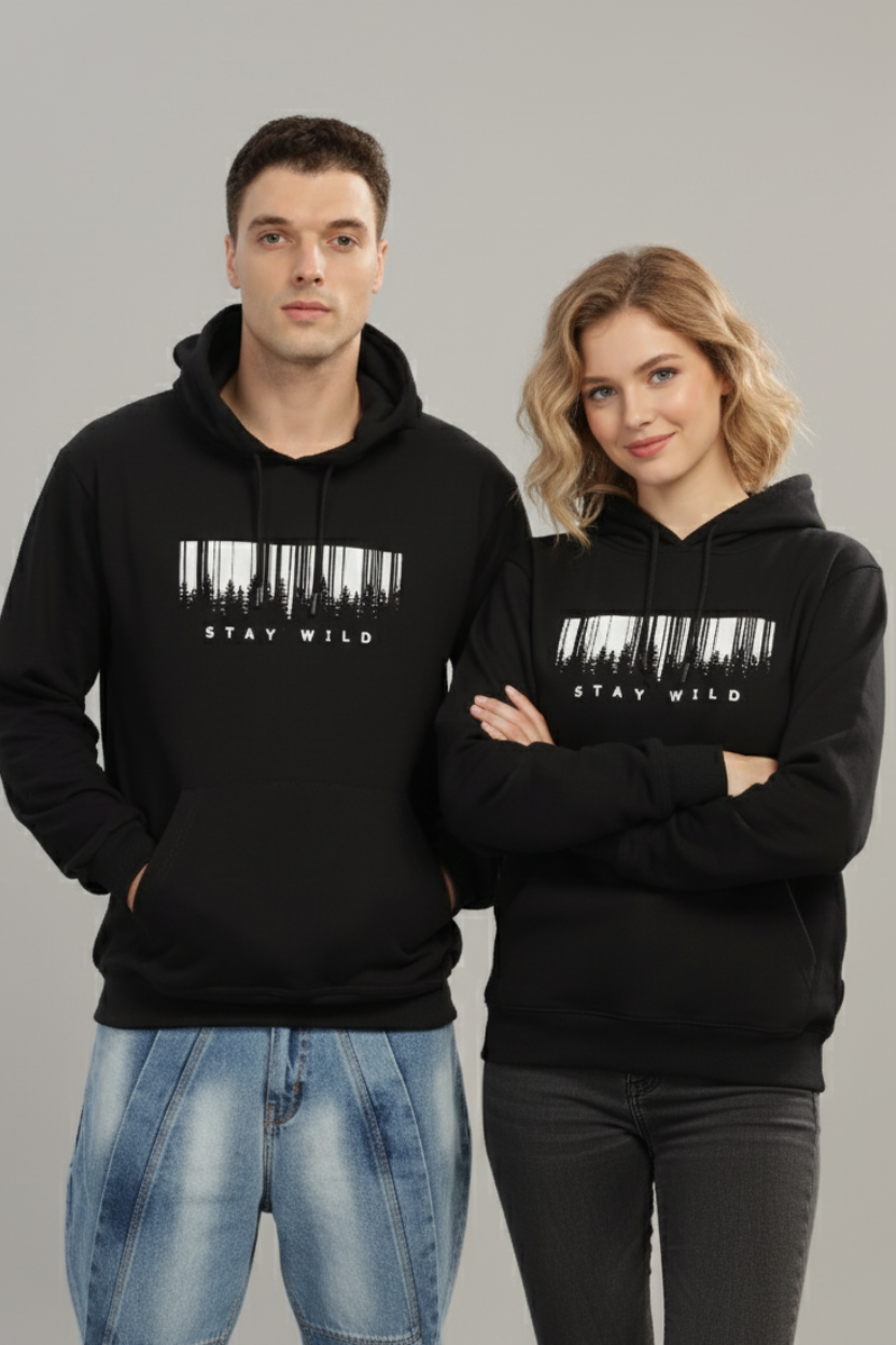 Spice Wardrobe Black Printed Hoodie for Men/Women || Casual Regular Wear Printed Solid Cotton Fleece Hoodie Sweatshirt