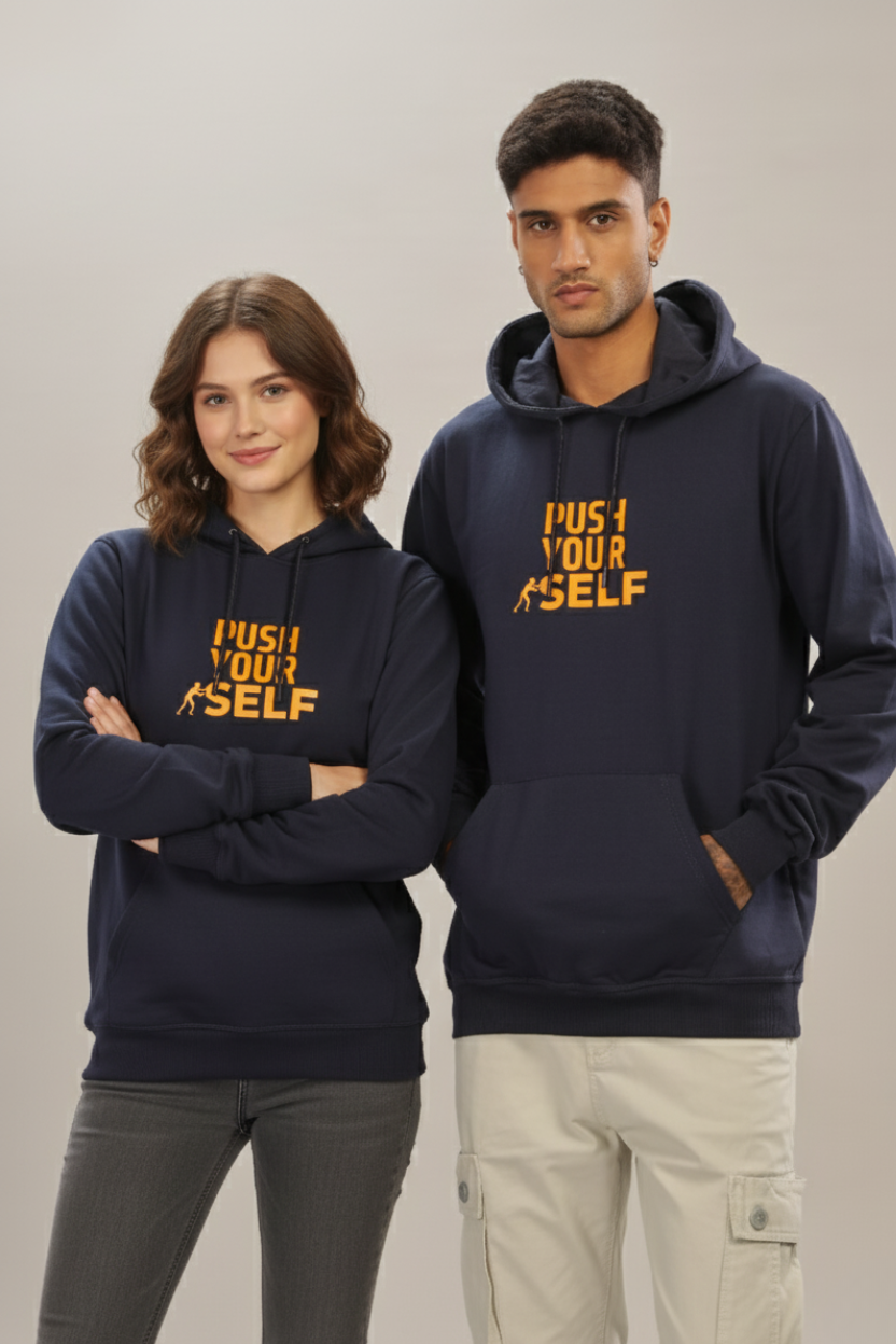 Spice Wardrobe Navy Blue Printed Hoodie for Men/Women || Casual Regular Wear Printed Solid Cotton Fleece Hoodie Sweatshirt