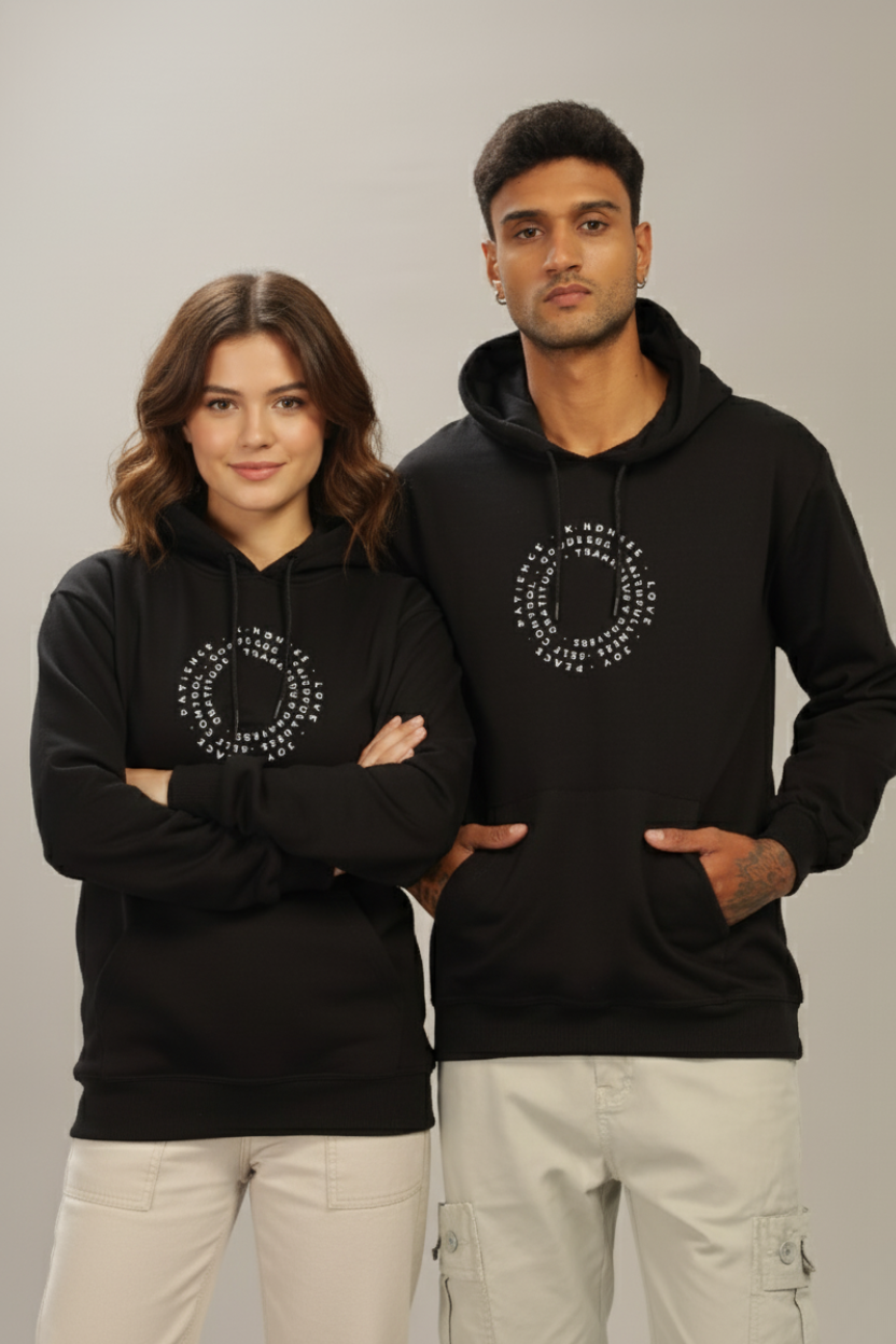 Spice Wardrobe Black Printed Hoodie for Men/Women || Casual Regular Wear Printed Solid Cotton Fleece Hoodie Sweatshirt