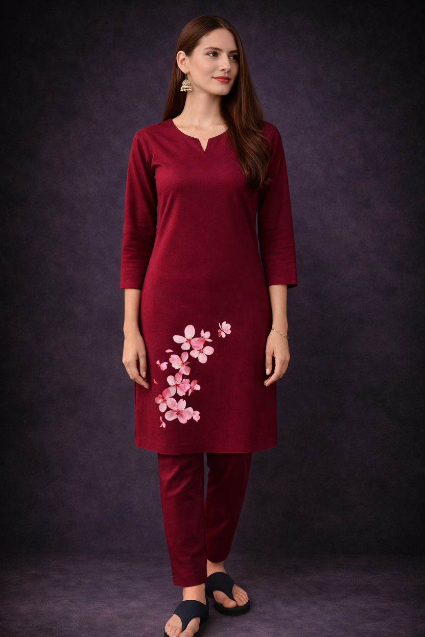 Women's Maroon Kurti | Premium 100% Cotton | Rich Ultra Soft Fabric | Solid Colour