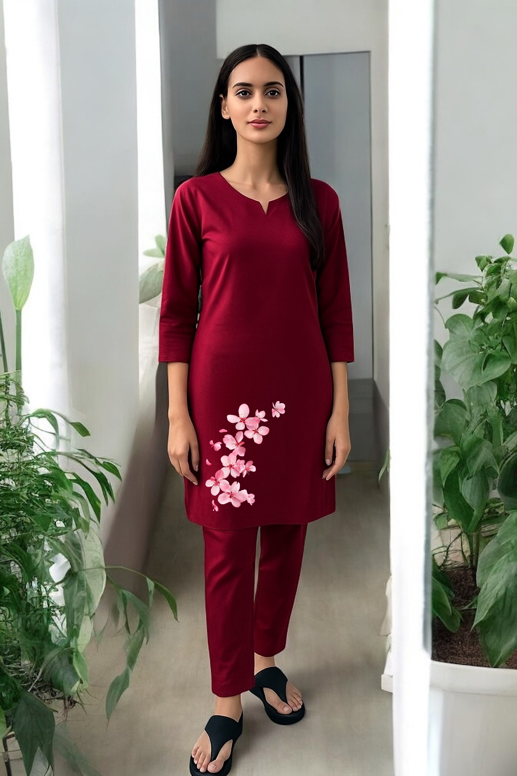 Spice Wardrobe - Women's Maroon Ethnic Co-Ord Set | Premium 100% Cotton | Rich Ultra Soft Fabric | Solid Color Printed