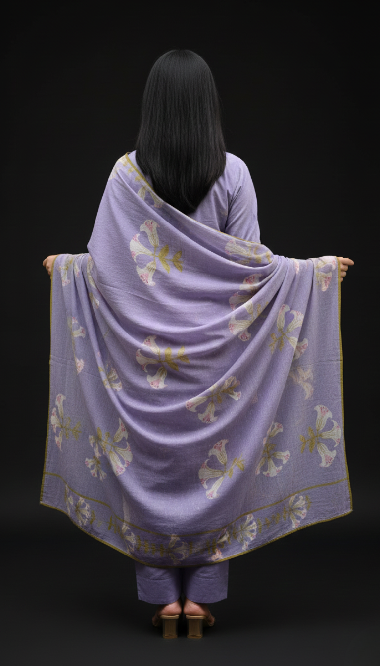 Spice Wardrobe Elegant Floral Printed Cotton Kurta Pant Dupatta Set