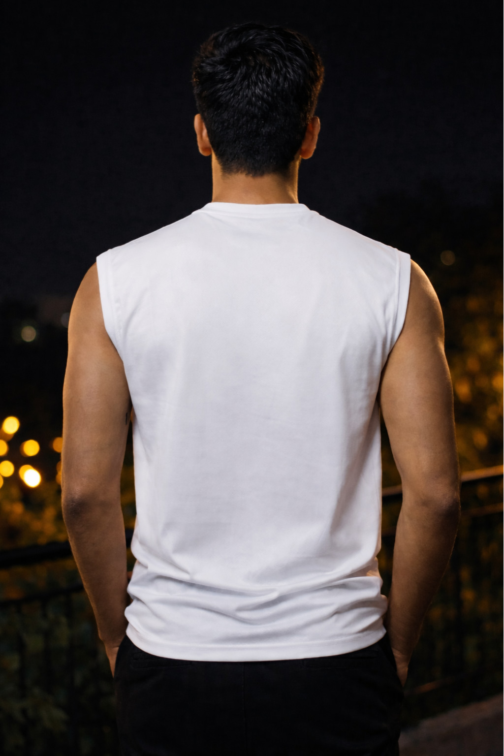 Holi Sleeveless Nylon T-Shirt for Men, White, Colorful Splash Print, Festival Wear