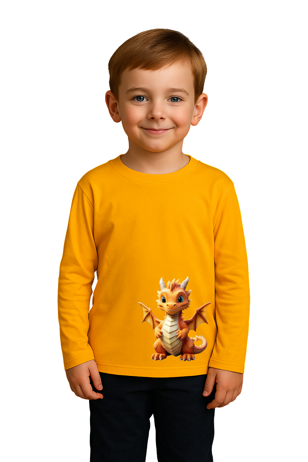Spice Wardrobe Kids Full Sleeve Printed Cotton T-Shirt, mustard, Crew Neck