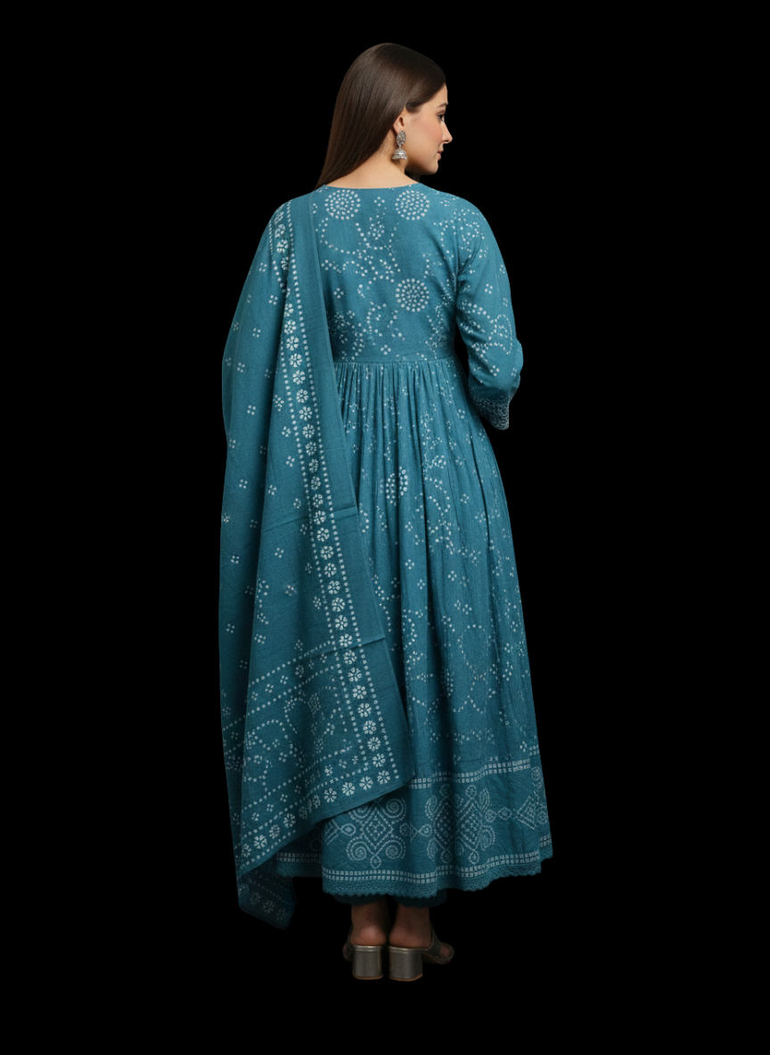 Spice Wardrobe Elegant  Printed Cotton Frock Suit