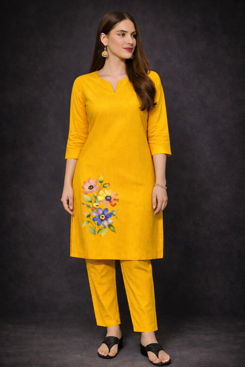 Women's Mustard Yellow Kurti | Premium 100% Cotton | Rich Ultra Soft Fabric | Solid Colour Printed