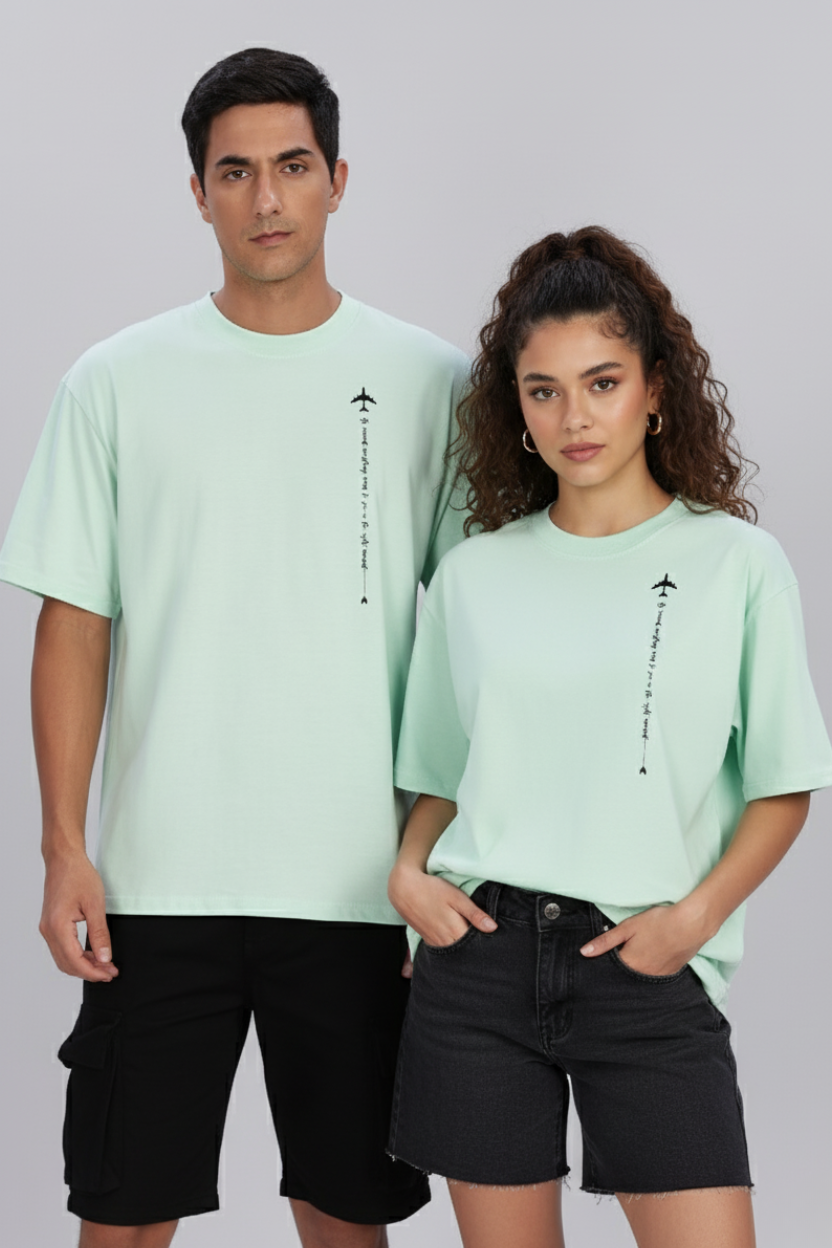 Spice Wardrobe Men Half Sleeve  Oversized T-shirt, Round Neck Longline Drop Shoulder | Mint Green Printed Relaxed Fit T-Shirt Cotton 180 GSM Fabric