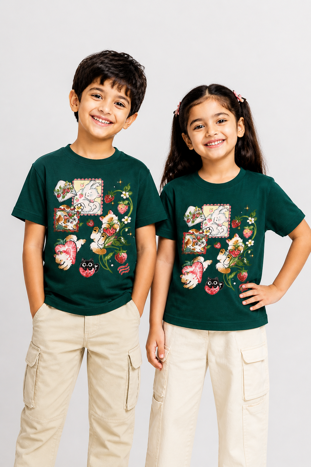 Kids Pure Cotton Cat Graphic Print T-Shirt