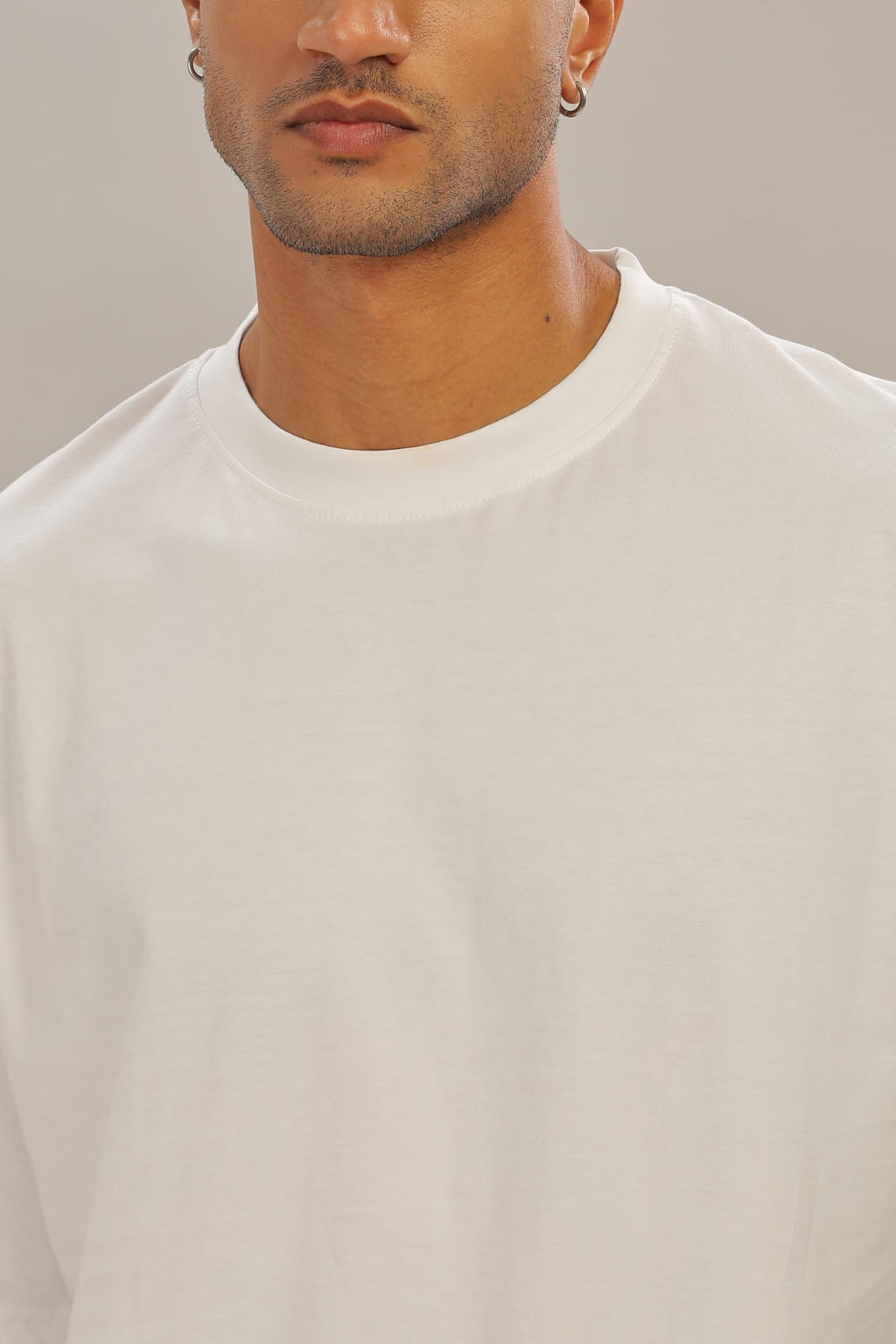 Spice Wardrobe Men Half Sleeve Oversized T-shirt, Round Neck Longline Drop Shoulder | Plain White Relaxed Fit T-Shirt 100% Cotton 180 GSM Fabric