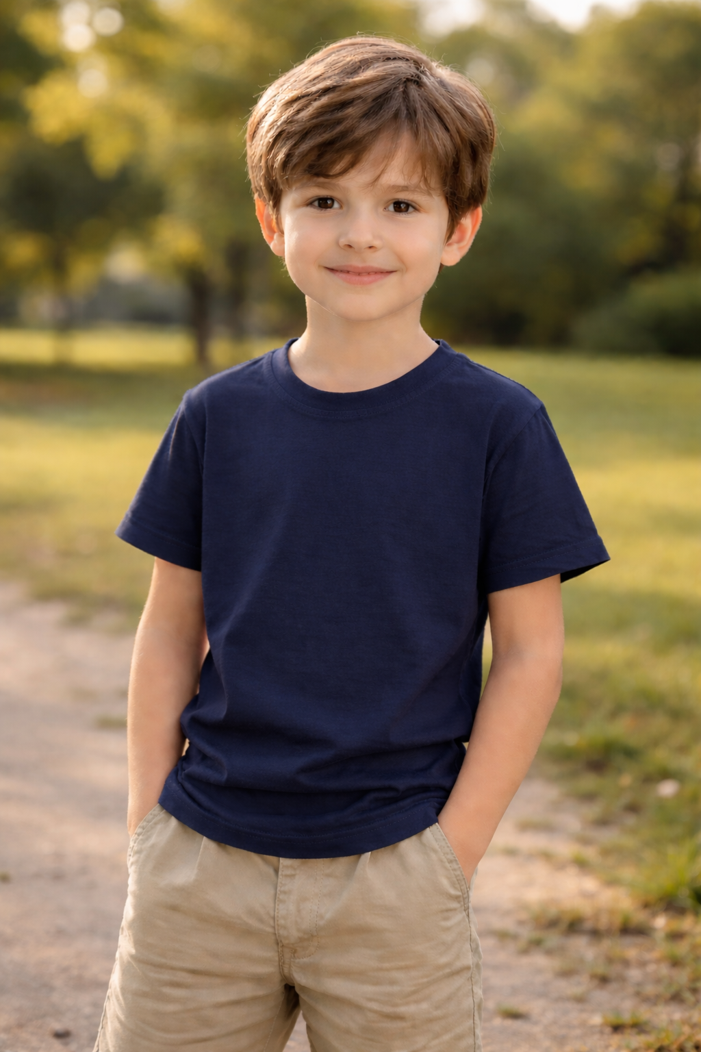 Spice Wardrobe Kids Half Sleeve Plain Cotton T-Shirt, Dark Blue , Crew Neck