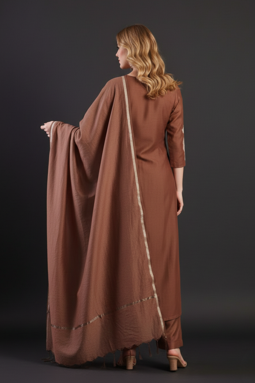 Spice Wardrobe Elegant  Brown Cotton Frock Suit