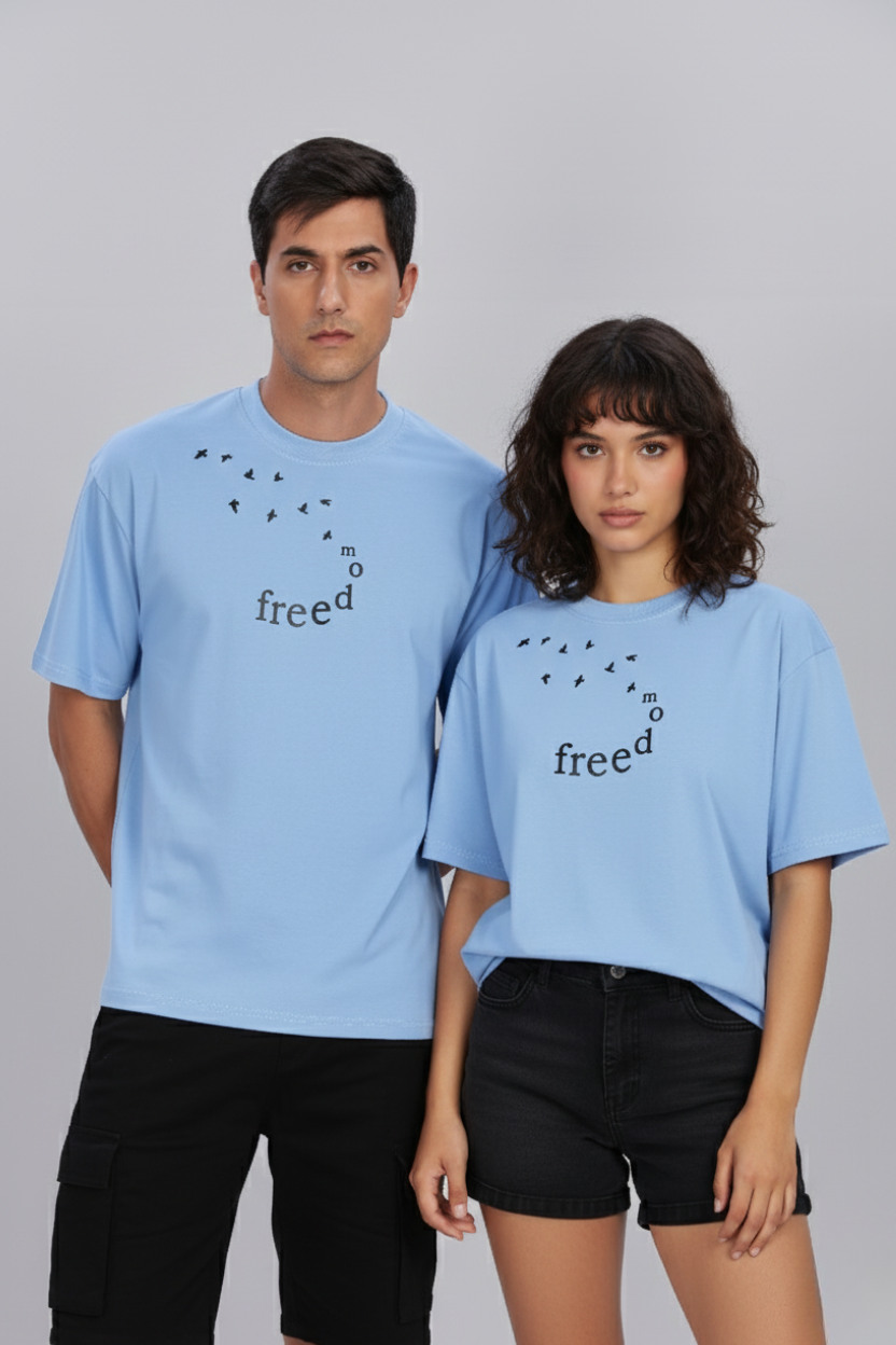 Spice Wardrobe Men Half Sleeve  Oversized T-shirt, Round Neck Longline Drop Shoulder | Electric Blue Printed Relaxed Fit T-Shirt Cotton 180 GSM Fabric