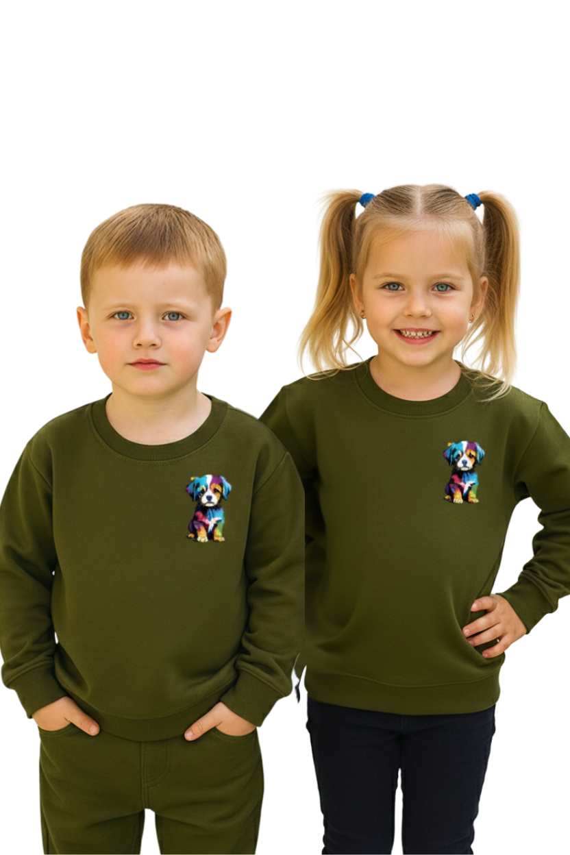 Spice Wardrobe Kids Olive Round Neck Sweat Shirts | Premium 100% Cotton | Rich Ultra Soft Fabric | Comfortable Solid Color Printed Sweat Shirts for Boys and Girls